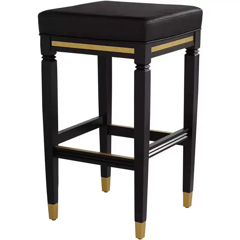 Taburete de bar de madera negra Jaxon de 31 1/4 de alto, cojín moderno de piel sintética negra con reposapiés para isla de cocina de altura de mostrador de cobertizo