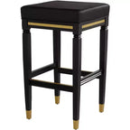 Taburete de bar de madera negra Jaxon de 31 1/4 de alto, cojín moderno de piel sintética negra con reposapiés para isla de cocina de altura de mostrador de cobertizo