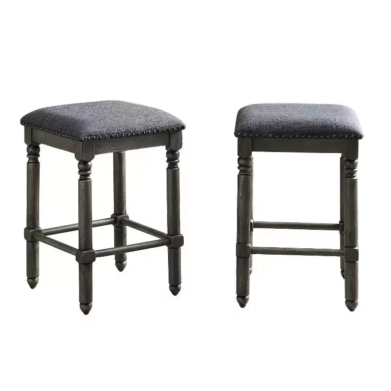 Taburete Arnhem de altura de mostrador tapizado en gris y madera